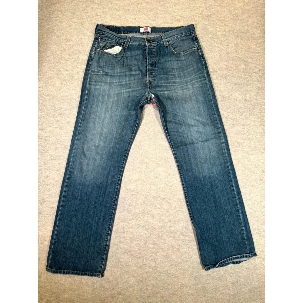 Vintage Levis 501 Original Straight Jeans Men 36x32 Blue Denim Cotton Button Fly